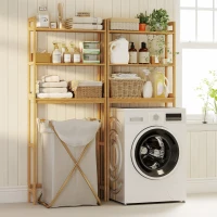 kleankin Meuble étagères de rangement dessus toilette WC en bambou 3 étagères pour salle de bain 68 x 20 x 165 cm naturel(m-8)