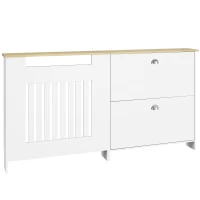 HOMCOM Cobertura Radiadores com Sapateira  e 2 Gavetas Rebatíveis Desenho Moderno de Ripas 152x19x81 cm  Branco(m-10)