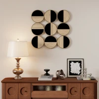 HOMCOM Quadro Decorativo de Parede Geométrico Decoração de Parede Moderno 3D 60x60 cm com Espelho de Plástico Preto e Madeira(m-2)