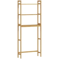 kleankin Mobile Sopra WC Salvaspazio a 3 Ripiani Aperti a Doghe, in Bambù, 68x20x165 cm, color Bambù(m-1)