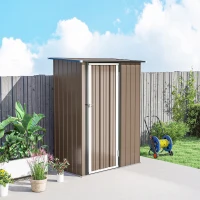 Outsunny Gerätehaus 1,07 m² mit Schrägdach, 142 x 84 x 189 cm Geräteschuppen mit abschließbar Tür, Gartenhaus, Stahl, Braun(m-9)