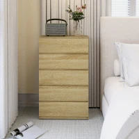 HOMCOM Cassettiera 5 Cassetti in Legno con Guide in Metallo e Maniglie Scanalate, 60x39x100 cm, color Faggio(m-8)