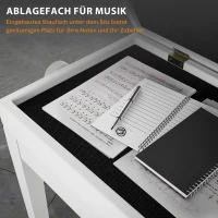 HOMCOM Klavierbank Höhenverstellbar Sitzbank mit Stauraum, Holzbeine, aus Kunstleder, 54,5 x 33 x 48-58 cm, Weiß(m-5)