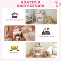 AIYAPLAY Set Toeletta con Specchio e Sgabello in Legno 2 in 1 per Bambini con 7 Accessori Inclusi, Rosa(m-9)