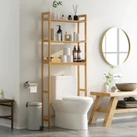 kleankin Meuble étagères de rangement dessus toilette WC en bambou 3 étagères pour salle de bain 68 x 20 x 165 cm naturel(m-10)