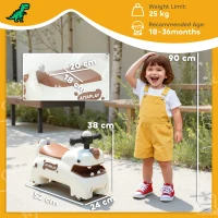 AIYAPLAY Kids Ride On Car, Dinosaur Foot to Floor Slider with Storage, Toddler Walker with Light, Sounds, Cream(m-3)