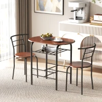 HOMCOM 3-Piece Dining Table Set , Metal Frame Wood Top Breakfast Bar Table Set for 2, Dining Table w/Storage Shelf & 2 chairs(m-7)