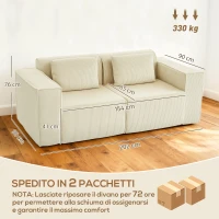 HOMCOM Divano 3 Posti Modulare con Seduta Profonda, Braccioli Larghi e 2 Cuscini in Velluto a Coste, Beige(m-3)