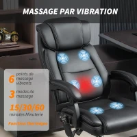HOMCOM Fauteuil de bureau massant et chauffant chaise de bureau avec hauteur réglable dossier inclinable 67x72x111-119cm noir(m-4)