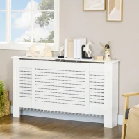 HOMCOM MDF Extendable Radiator Cover Cabinet Shelving Home Office Slatted Design White 139-208.5L x 20.5W x 82.5H cm(m-10)