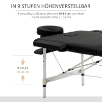 HOMCOM Massageliege, 2 Zonen klappbarer Massagetisch mit Kunstleder, Kopfstütze, Armlehnen, Tasche, höhenverstellbare Massagebank 90cm Breit bis 225 kg belastbar, Schwarz(m-4)
