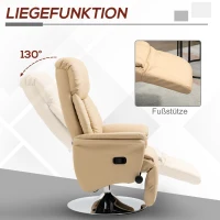 HOMCOM Relaxsessel, Liegefunktion, Lederoptik, Fußstütze, bis 150 kg, 78 x 80 x 109 cm, Beige(m-4)