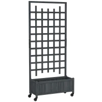 Outsunny Wooden Trellis Planter, Raised Garden Bed with Wheels, to Climb and Grow Vegetables, Herbs and Flowers, Grey(m-1)