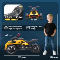 AIYAPLAY 12V Kids Electric Ride On Car with 3 Wheeler, MP3 Player, Horn, 2 Speeds, LED Lights for Boys & Girls Ages 3-8, Yellow(m-3)