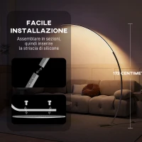 HOMCOM Lampada da Terra ad Arco Alta 172 cm a LED con Telecomando e Regolazione della Luminosità, Argento(m-8)