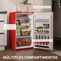 HOMCOM Nevera Pequeña con Congelador 91L Silenciosa Puerta Reversible Temperatura Regulable y Estantes Ajustables Rojo(m-6)
