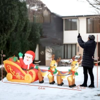 Outsunny Père Noël gonflable avec traîneau et rennes 240 cm 6 lumières LED décoration de Noël intérieure et extérieure rouge(m-3)