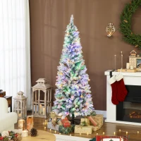 HOMCOM Árvore de Natal Estreita 180 cm Nevada com Luzes LED Bicolores 11 Modos de Iluminação 479 Ramos Suporte Metálico Verde(m-2)