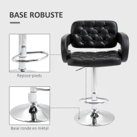 HOMCOM Tabouret de bar pivotant chaise de bar réglable en hauteur avec dossier repose-pieds et accoudoirs 61x50x94-114cm noir(m-6)