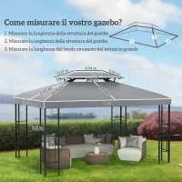Outsunny Copertura per Gazebo 4x3 m a 2 Livelli in Poliestere con Cinghie e 10 Fori di Drenaggio, Grigio(m-3)