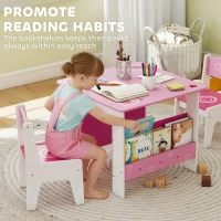 AIYAPLAY 3 Pieces Kids Table and Chair Set, Toddler Activity Table with Bookshelves, for Living Room, Nursery, Playroom, Pink(m-6)
