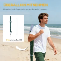 Outsunny 2 in 1 Sonnenschirm Strand Ø 210 cm UPF 50+ windfest Strandschirm mit Seitenwänden Tragtasche Balkon-Schirm faltbarer Gartenschirm Sonnenschutz für Reisen, Strand, Balkon Camping Dunkelgrün(m-8)