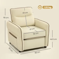 HOMCOM Poltrona da Salotto Moderna con Imbottitura Spessa, Tasca Laterale e Rivestimento in Finta Pelle, Beige(m-3)