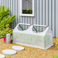 Outsunny Mini Greenhouse Portable Flower Planter Tomato Vegetable House for Garden Backyard with Zipper 120 x 60 x 60 cm, White(m-2)