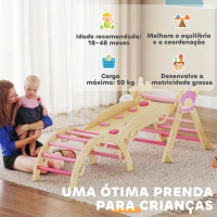 AIYAPLAY Conjunto de Escalada em Madeira para Crianças Tema de Coroa com Arco e Rampa para Deslizar ou Escalar  Rosa(m-7)