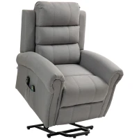 HOMCOM Relaxsessel mit Aufstehhilfe, 8 Massagepunkte, beheizbare Rückenlehne, Leinenoptik, Grau(m-11)