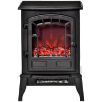 HOMCOM Free standing Electric Fireplace Stove, Fireplace Heater with Realistic Flame Effect, Overheat Safety Protection, 1000W/2000W, Black(m-13)