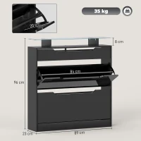 HOMCOM Shoe Storage Cabinet with Slide Out Drawer, 2 Flip Doors, Tempered Glass Top - Black(m-3)