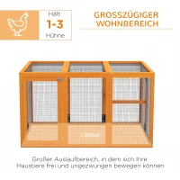 PawHut Hühnerstall für 1-3 Hühner, Holzrahmen, Stahldraht, erweiterbares Design, Holzsitzstangen, Orange(m-4)