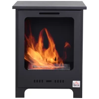 HOMCOM Freestanding Ethanol Fireplace, Bioethanol Fire with 0.9L Tank, 3 Hours Burning Time for Indoor, Black(m-12)