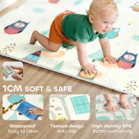 AIYAPLAY Foldable Baby Plat Mat Double Sided, Kids Floor Mat for Crawling, 200L x 150W cm, Car track and Owl Theme(m-5)