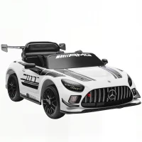 AIYAPLAY Coche Eléctrico para Niños Mercedes-AMG GT3 Evo con Mando a Distancia Motor Doble Ruedas Auxiliares Asa Música Blanco(m-1)