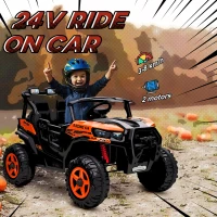 AIYAPLAY 24V Electric Ride on Car, 2-Seater Electric Car for Kids with Remote, Bluetooth, Soft Start, Suspension Spring, Orange(m-4)