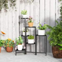 Outsunny Support pour plantes 6 niveaux étagère plante ajustable et pliable en métal design sans vis porte 60 x 40 x 80 cm noir(m-10)