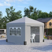Outsunny Tonnelle de jardin pliante 3 x 3 x 2,75 m anti-UV 30 + avec fenêtres + parois latérales + sac de transport gris(m-10)