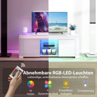 HOMCOM TV-Schrank mit LED-Beleuchtung, 2 Schranktüren, Glasregal, Kabellöcher, für Wohnzimmer, Spanplatte, Weiß(m-4)