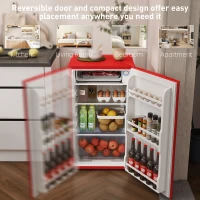 Frigider independent sub masa de 91 litri HOMCOM cu cutie de racire, usa reversibila, termostat reglabil, lat de 47,5 cm, Alb(m-7)