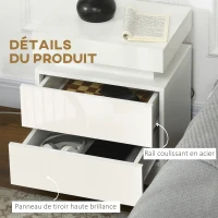 HOMCOM Table de chevet table de nuit lumière LED RVB panneau haute brillance avec 2 tiroirs pour salon chambre à coucher blanc(m-7)