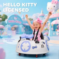AIYAPLAY Hello Kitty Kids Ride on Bumper Car with Remote Control, Two Joysticks, Music, Lights, Safety Belt, White(m-4)