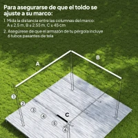 Outsunny Cubierta para Techo Retráctil de 2,5x2,55m para Pérgola 3x3 Tela de Repuesto con 10 Orificios de Drenaje Gris Oscuro(m-4)