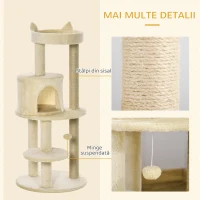 PawHut Ansamblu de Joacă pentru pisici adulte cu căsuță spațioasă și platformă, 104 cm, Crem(m-5)