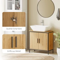 HOMCOM Waschbeckenunterschrank Badezimmer Unterschrank mit 2 Türen, einstellbarem Regal Badezimmerschrank mit Stahlrahmen, für Waschbecken ohne Sockel, Eiche, 60x30x60 cm(m-7)