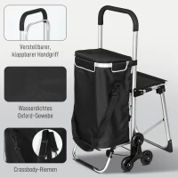 HOMCOM Einkaufstrolley, 40 L Oxford-Tasche, 3-Rad-Design, Aluminiumrahmen, Sitz, Grau(m-8)