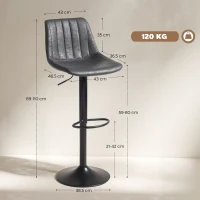 HOMCOM Set of 2 Leathaire Tub Bar Stools -  Charcoal Grey(m-3)