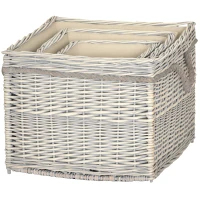 Outsunny Set of 3 Log Baskets for Wood Burner Indoor, Storage Basket with Lining and Rope Handles, Wicker Basket for Fireside Storage, Blankets, Beige(m-11)
