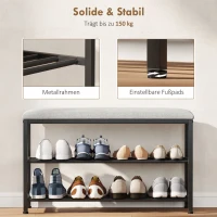 HOMCOM Schuhbank mit Sitzfläche, Sitzbank mit Stauraum, Schuhregal mit 2 offene Fächer, Sitzbank 81 x 31 x 50 cm Schwarz(m-7)